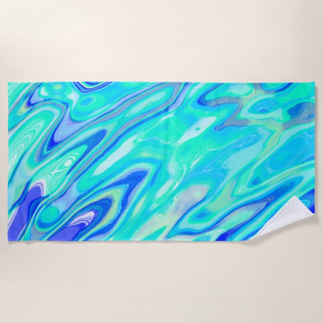 Aqua Blue Marble Texture Abstract Liquid Pattern Beach Towel (Front)