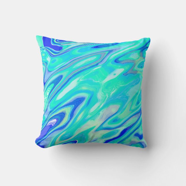 Aqua Blue Marble Texture Abstract Liquid Pattern Cushion (Front)