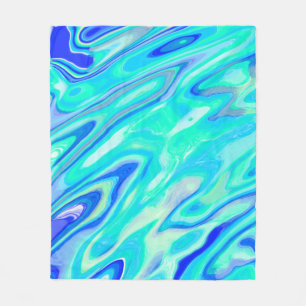 Aqua Blue Marble Texture Abstract Liquid Pattern Fleece Blanket