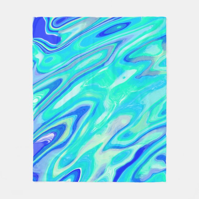 Aqua Blue Marble Texture Abstract Liquid Pattern Fleece Blanket (Front)