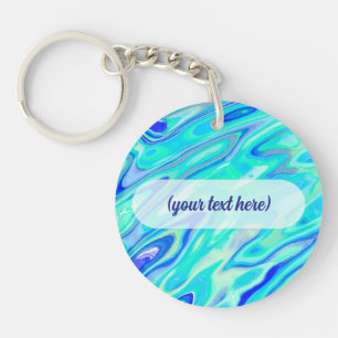 Aqua Blue Marble Texture Abstract Liquid Pattern Key Ring
