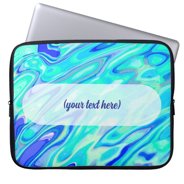 Aqua Blue Marble Texture Abstract Liquid Pattern Laptop Sleeve (Front)