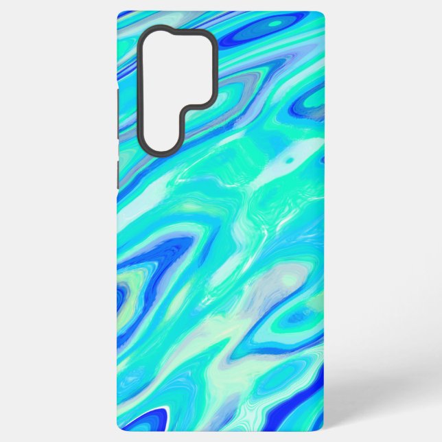 Aqua Blue Marble Texture Abstract Liquid Pattern Samsung Galaxy S22 Ultra Case (Back)