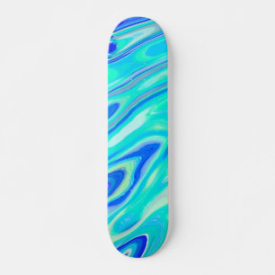 Aqua Blue Marble Texture Abstract Liquid Pattern Skateboard