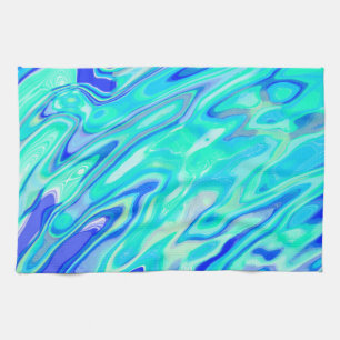 Aqua Blue Marble Texture Abstract Liquid Pattern Tea Towel