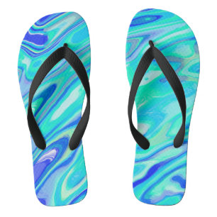 Aqua Blue Marble Texture Abstract Liquid Pattern Thongs