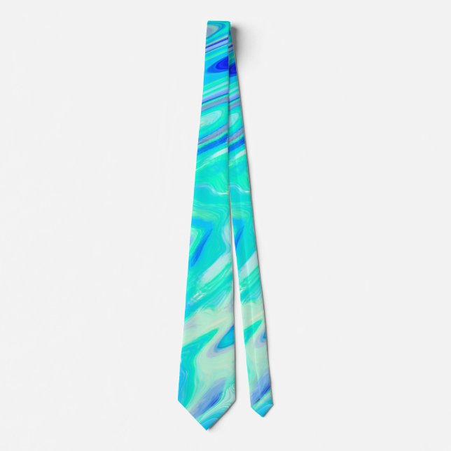 Aqua Blue Marble Texture Abstract Liquid Pattern Tie (Front)
