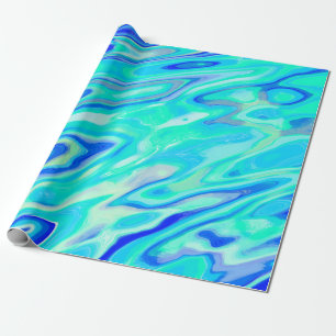 Aqua Blue Marble Texture Abstract Liquid Pattern Wrapping Paper