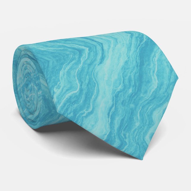 Aqua Blue Marble Wave Tie (Rolled)