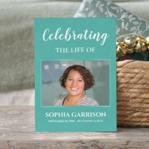 Aqua Blue Memorial Funeral Prayer Card with Photo