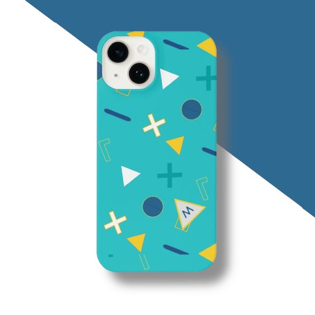 Aqua Blue Memphis Monogram Case-Mate iPhone Case (Creator Uploaded)