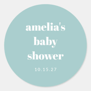 Aqua Blue Minimalist Cute Custom Baby Shower Classic Round Sticker