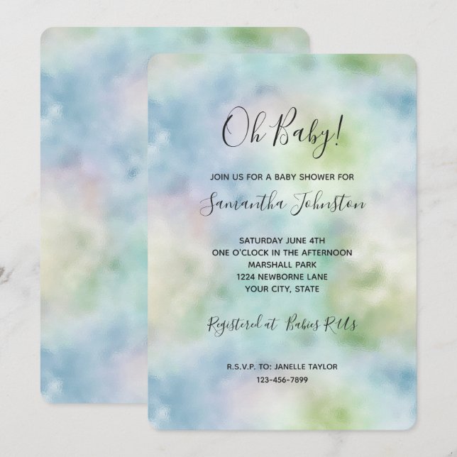Aqua Blue Mint Baby Shower Invitation (Front/Back)