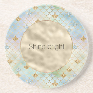 Aqua Blue Mint Gold Glitter Mermaid          Coaster