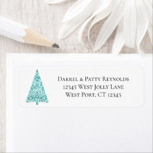Aqua Blue Mint Green Christmas Tree Return Address Label