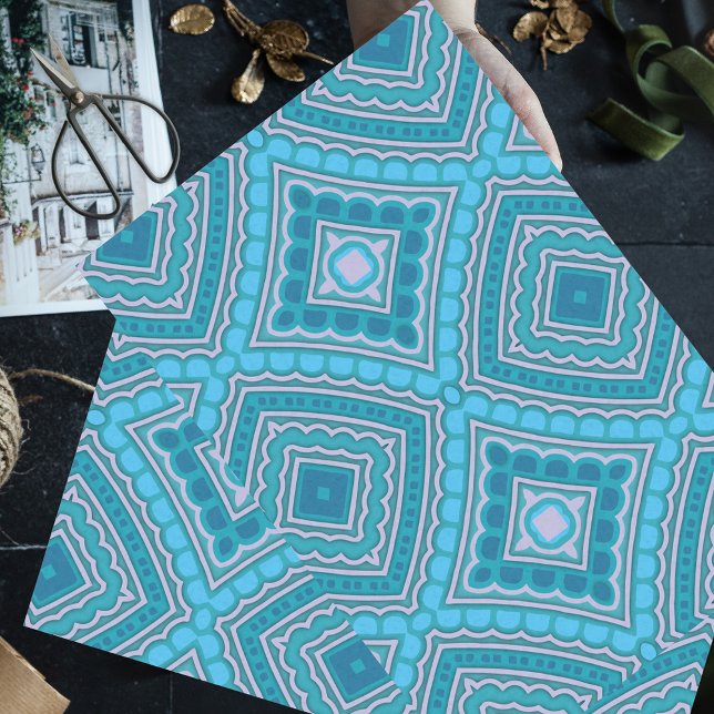 Aqua Blue Mint Teal Turquoise Ethnic Boho Pattern Tissue Paper (Creator Uploaded)