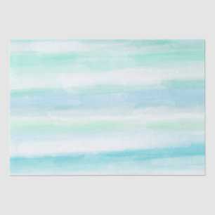 Aqua Blue Mint White Watercolor Stripes II Tissue Paper