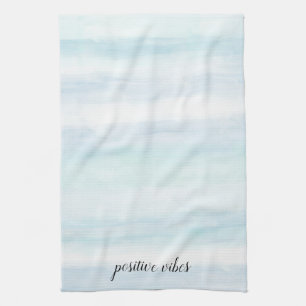 Aqua Blue Mint White Watercolor Stripes Ombre Tea Towel