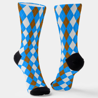 AQUA BLUE & MOCHA BROWN Argyle Pattern Socks