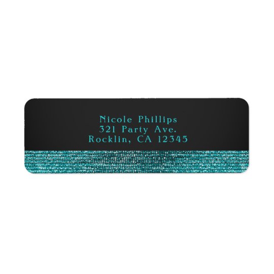 Aqua Blue Modern Glam Sequins Party Invitation Return Address Label