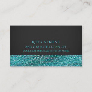 Aqua Blue Modern Glam Sequins Refer a Friend Referral Card