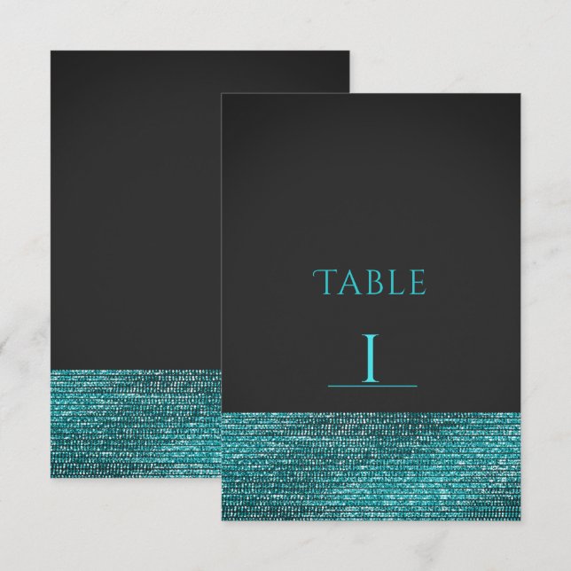 Aqua Blue Modern Glam Sequins Table Number Card (Front/Back)