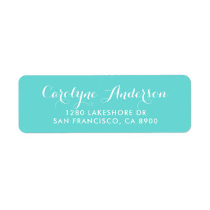 Aqua Blue Modern Script Typography Wedding Address Return Address Label