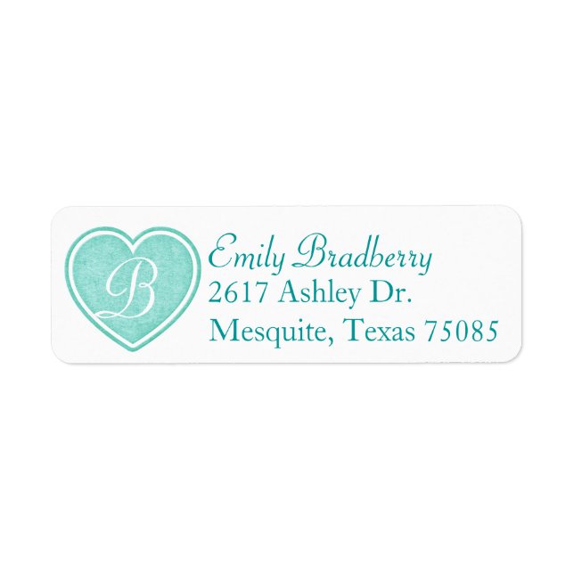 Aqua Blue Monogram Custom Return Address Label (Front)