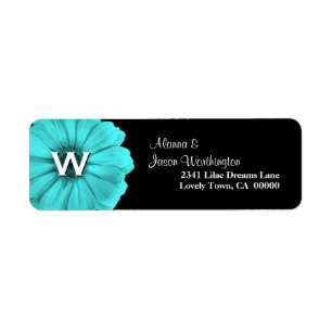 Aqua Blue Monogram Daisy Wedding Return Address Label