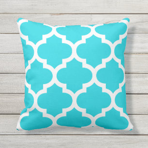 Aqua Blue Moroccan Quatrefoil Outdoor Pillows