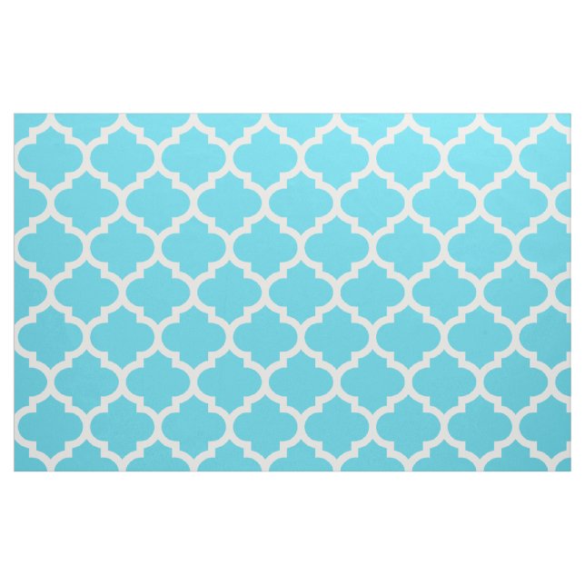 Aqua Blue Moroccan Quatrefoil Trellis Fabric (Fat Quarter)