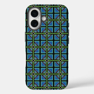 Aqua Blue Moss Green Celtic Kilt Pattern iPhone 16 Case