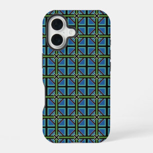 Aqua Blue Moss Green Celtic Kilt Pattern iPhone 16 Case