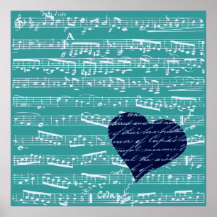 Aqua Blue music notes Poster