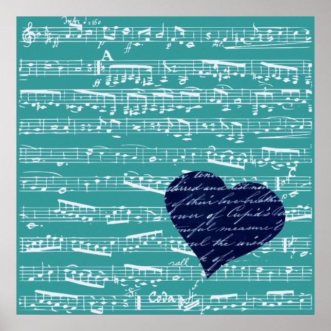 Aqua Blue music notes Poster (Front)