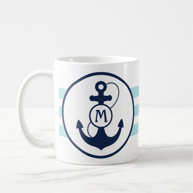 Aqua Blue Nautical Anchor Coffee Mug (Left)