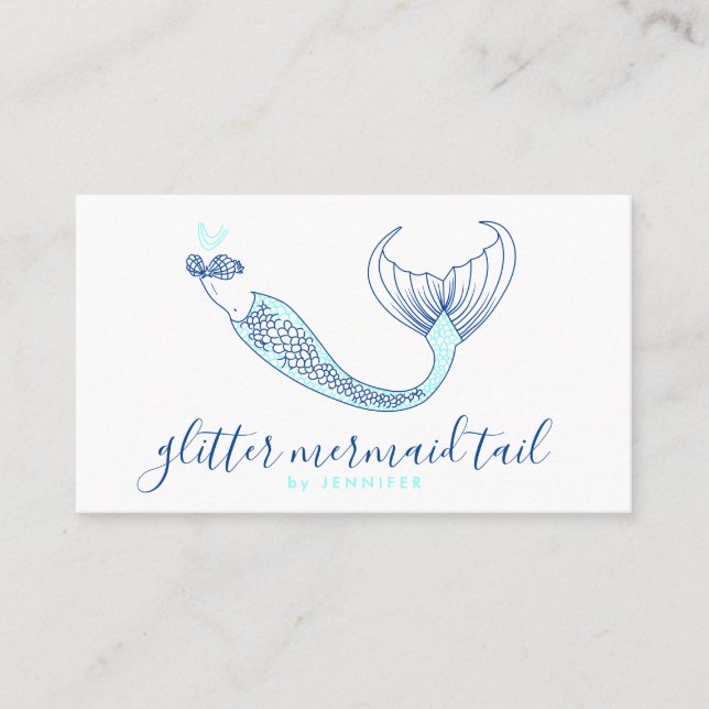 Aqua Blue Navy Tail Mermaid Business Card (Front)