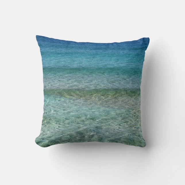 Aqua Blue Ocean Abstract Throw Pillow 16" x 16" (Front)