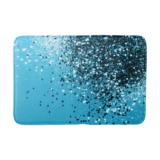 Aqua Blue OCEAN Glitter #1 Bath Mat (Front)