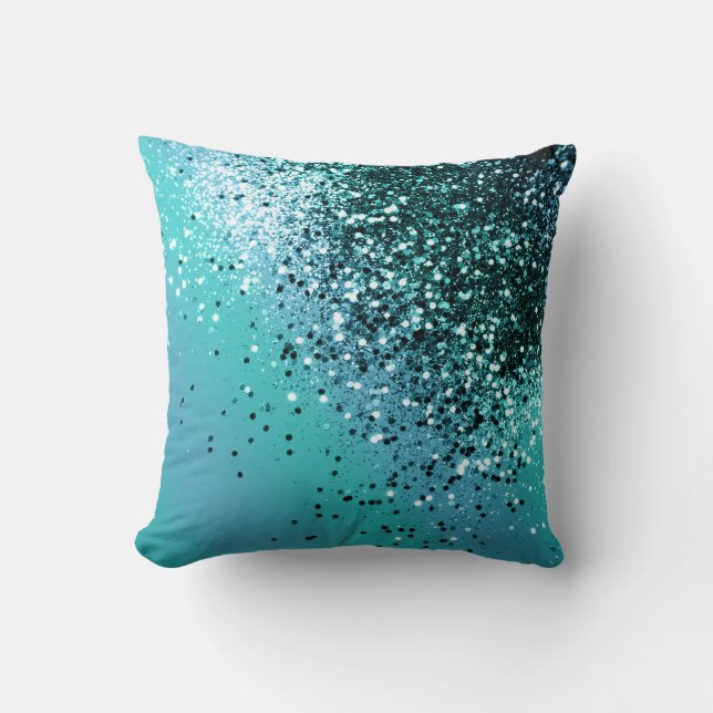 Aqua Blue OCEAN Glitter #1 #shiny Cushion (Front)