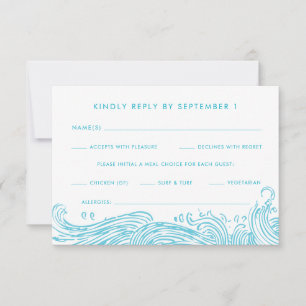 Aqua Blue Ocean Waves Meal Options Beach Wedding RSVP Card