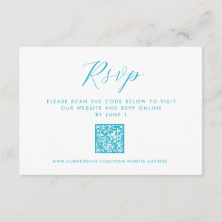 Aqua Blue Ocean Waves QR code Beach Wedding RSVP  Enclosure Card