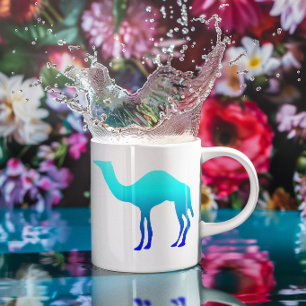 Aqua Blue Ombre Camel Silhouette Coffee Mug