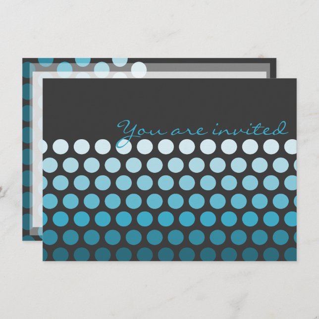 Aqua Blue Ombre Dots Invitation (Front/Back)