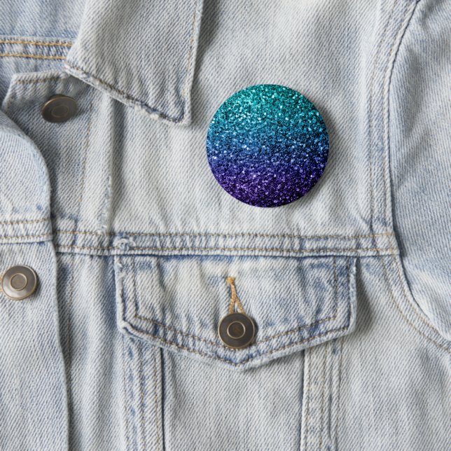 Aqua blue Ombre faux glitter sparkles 6 Cm Round Badge (In Situ)