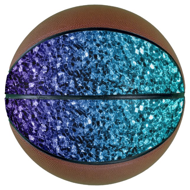 Aqua blue ombre faux glitter sparkles basketball (Front)