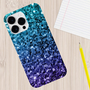 Aqua blue Ombre faux glitter sparkles Case-Mate iPhone 14 Plus Case