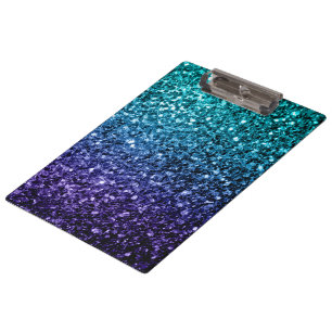 Aqua blue Ombre faux glitter sparkles Clipboard