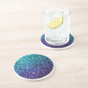 Aqua blue Ombre faux glitter sparkles Coaster