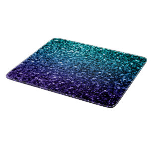 Aqua blue Ombre faux glitter sparkles Cutting Board